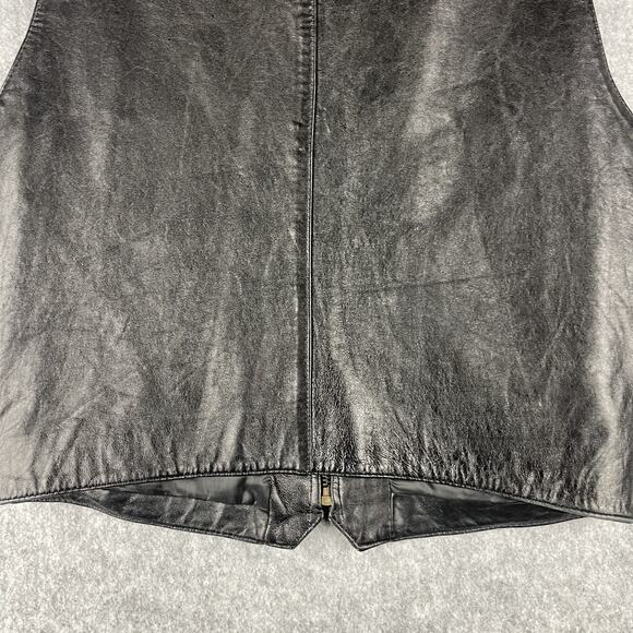 Vintage Express Vest Mens Medium Black Leather Zipper Pockets Biker Moto 90s Y2K - Picture 11 of 14
